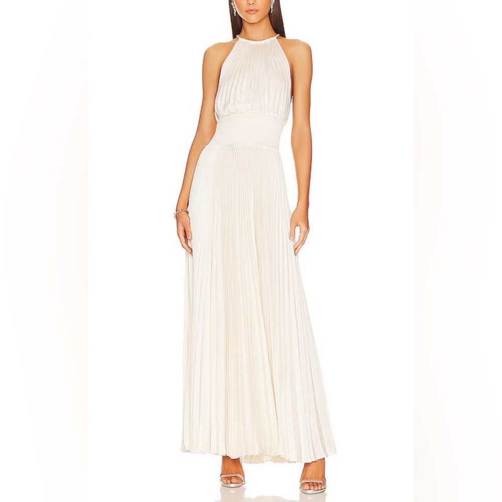 ALC Reneta Halter Neck Plated Maxi Gown Dress in ivory size 0